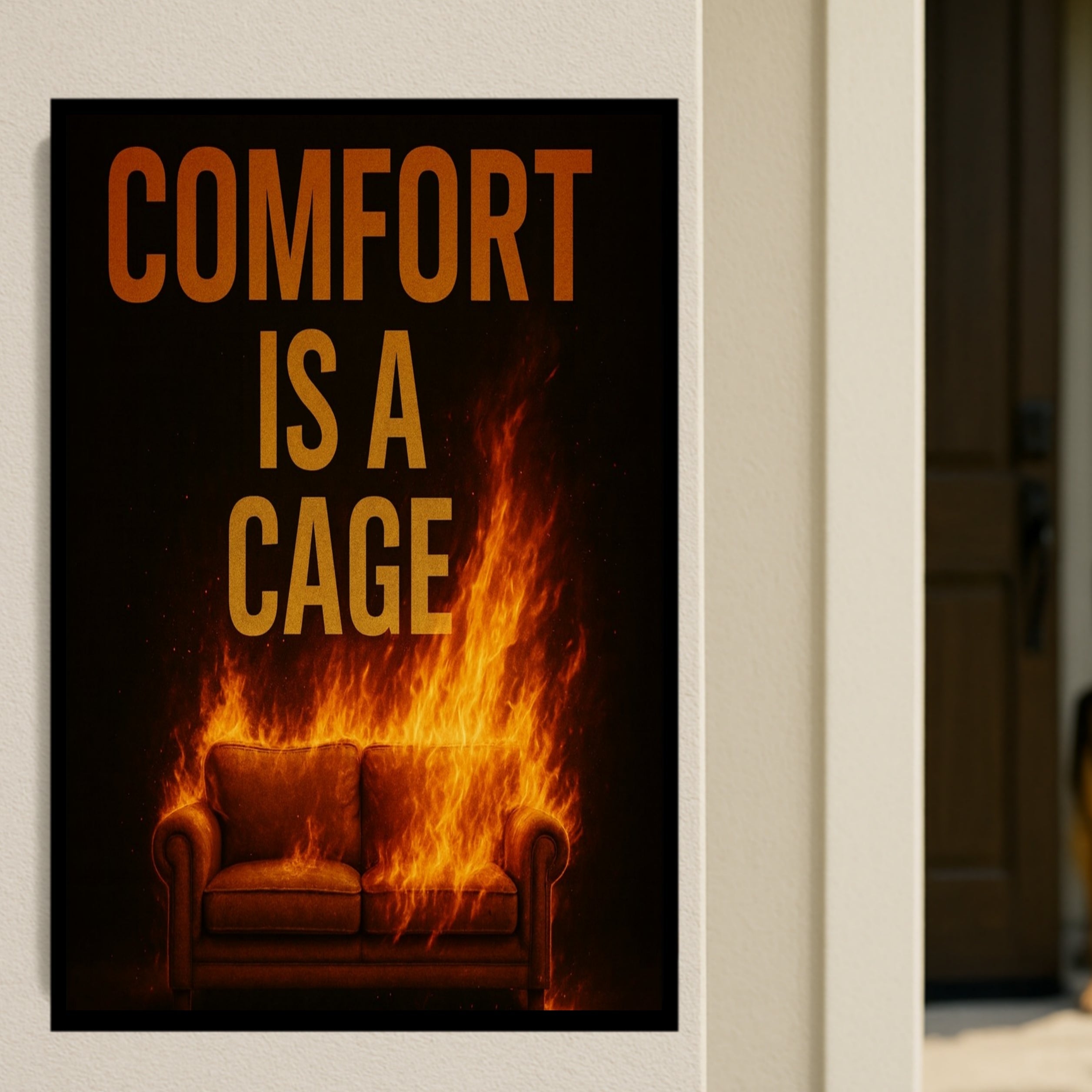 Comfort Is a Cage Motivational Wall Art – Discipline & Growth Mindset Sign | Office or Gym Decor