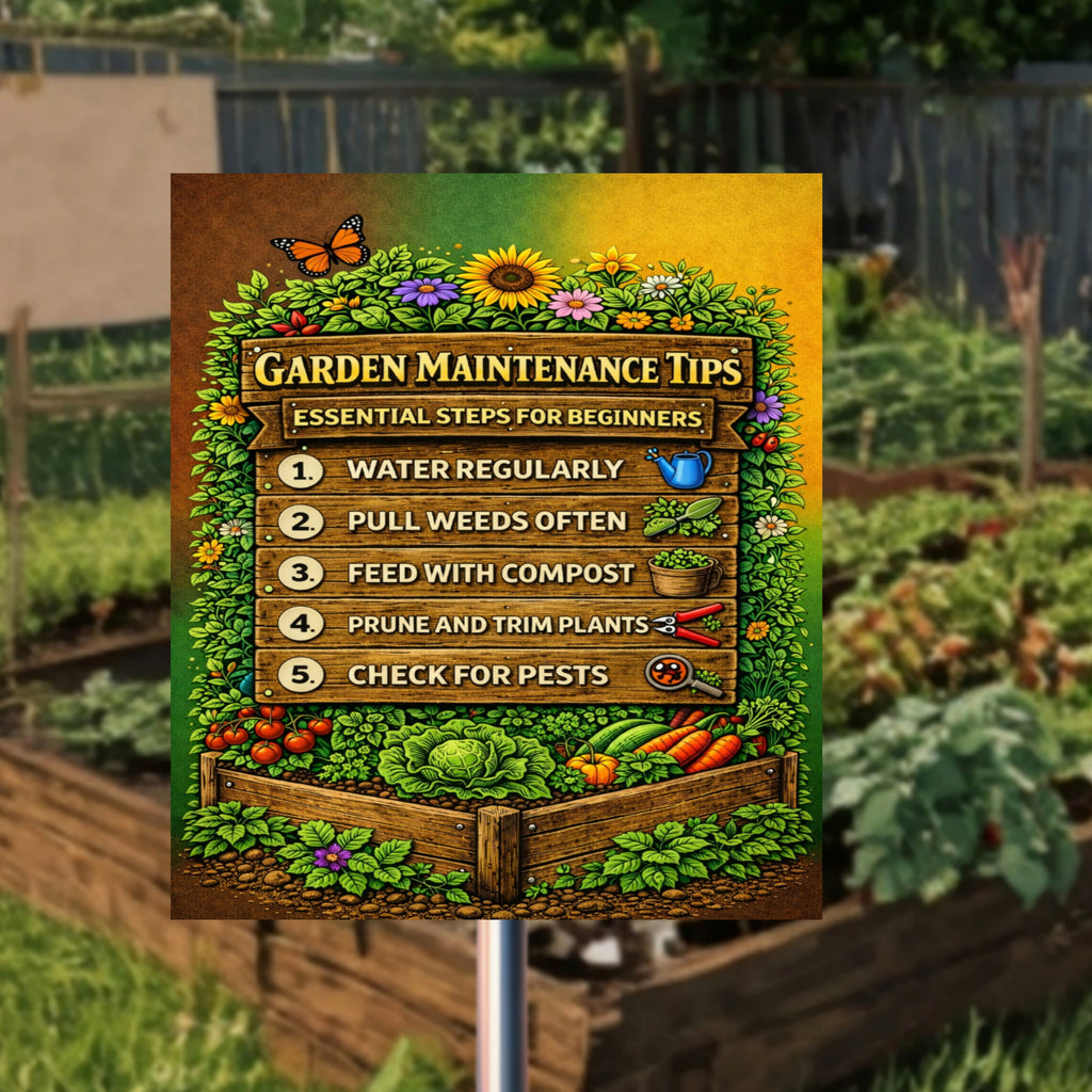 Garden Maintenance Tips Sign Beginner Gardening Poster 13x19 Laminated Garden Guide Outdoor Decor Vegetable Garden Sign