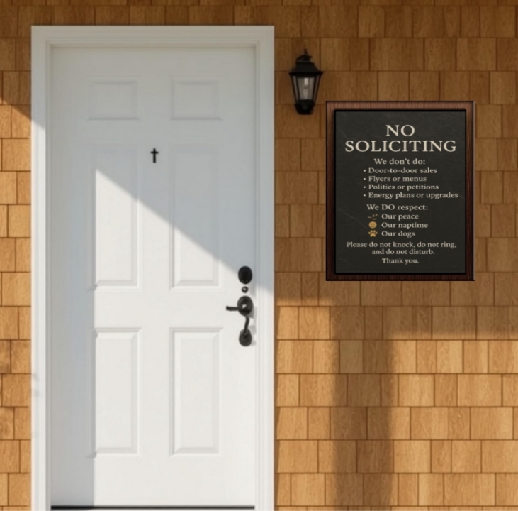Elegant No Soliciting Sign – Respect Our Peace Door Sign  Modern Minimalist Home Entry Decor (13x19 & 8x9)