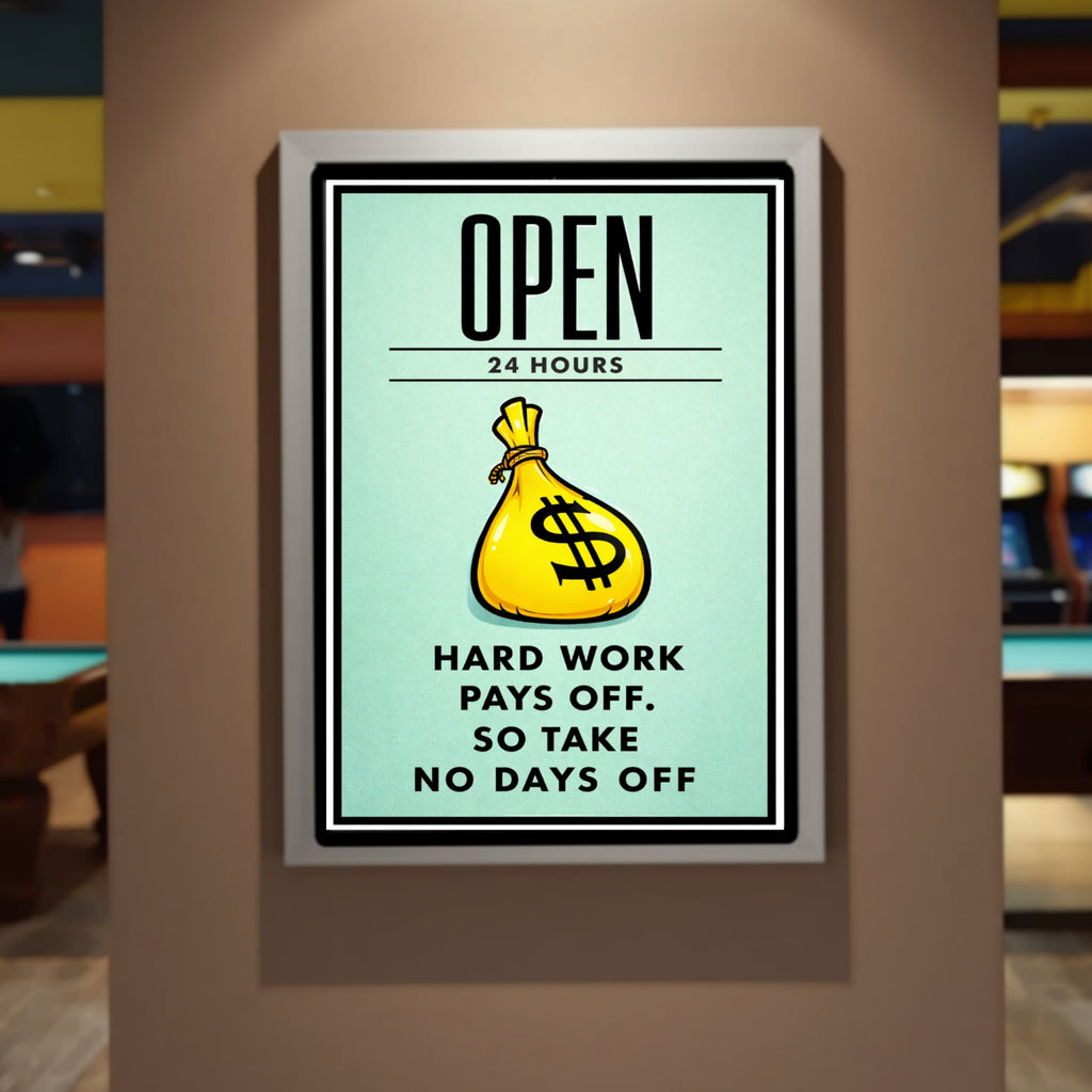 Open 24 Hours Hustle Sign – Hard Work Pays Off Wall Art – 13x19 Laminated Motivational Poster