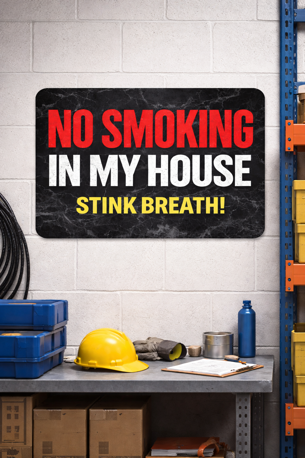 No Smoking In My House Stink Breath Sign – Funny No Smoking Sign Home Decor, No Smoking Wall Art, Laminated Door Sign 6x9in 19x13in