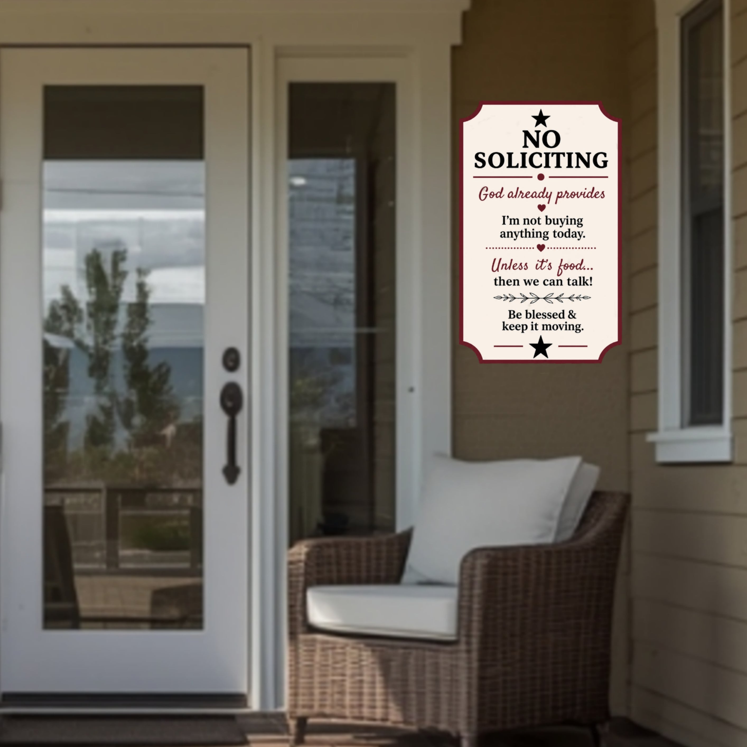 No Soliciting Wooden Sign | Funny Christian Door Decor | Handcrafted Weather Sealed Wall Sign