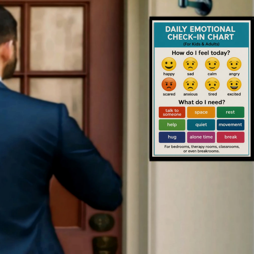 Daily Emotional Check-In Chart – Feelings Chart for Kids and Adults | Mental Health Classroom 13x19in Laminated Print