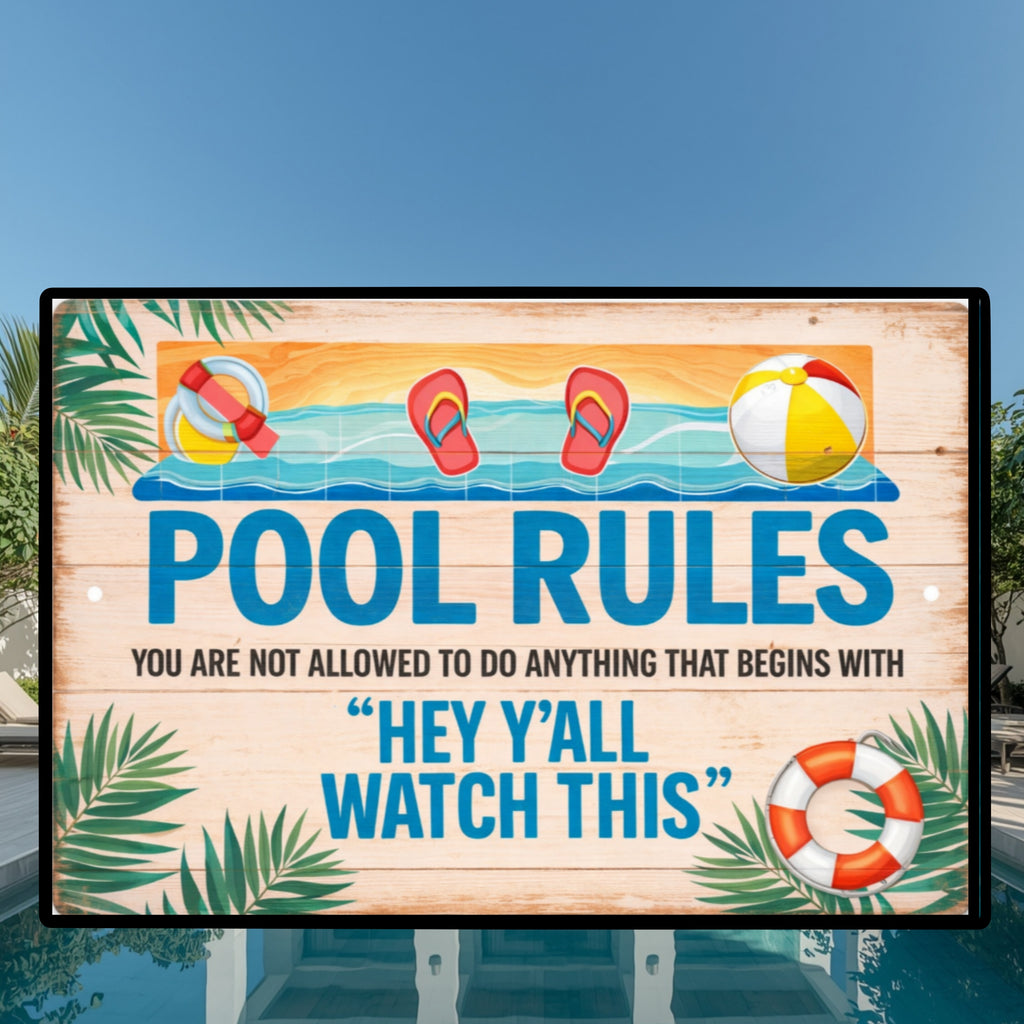Funny Pool Rules Sign Hey Yall Watch This Sign 13x19 Laminated Backyard Pool Decor Humor Pool Safety Sign