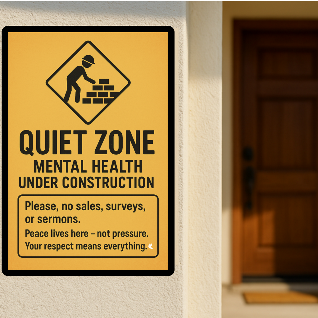 Quiet Zone Mental Health Under Construction Sign – Funny No Soliciting Door Sign | Peaceful Home Decor Laminated Print 13x19in