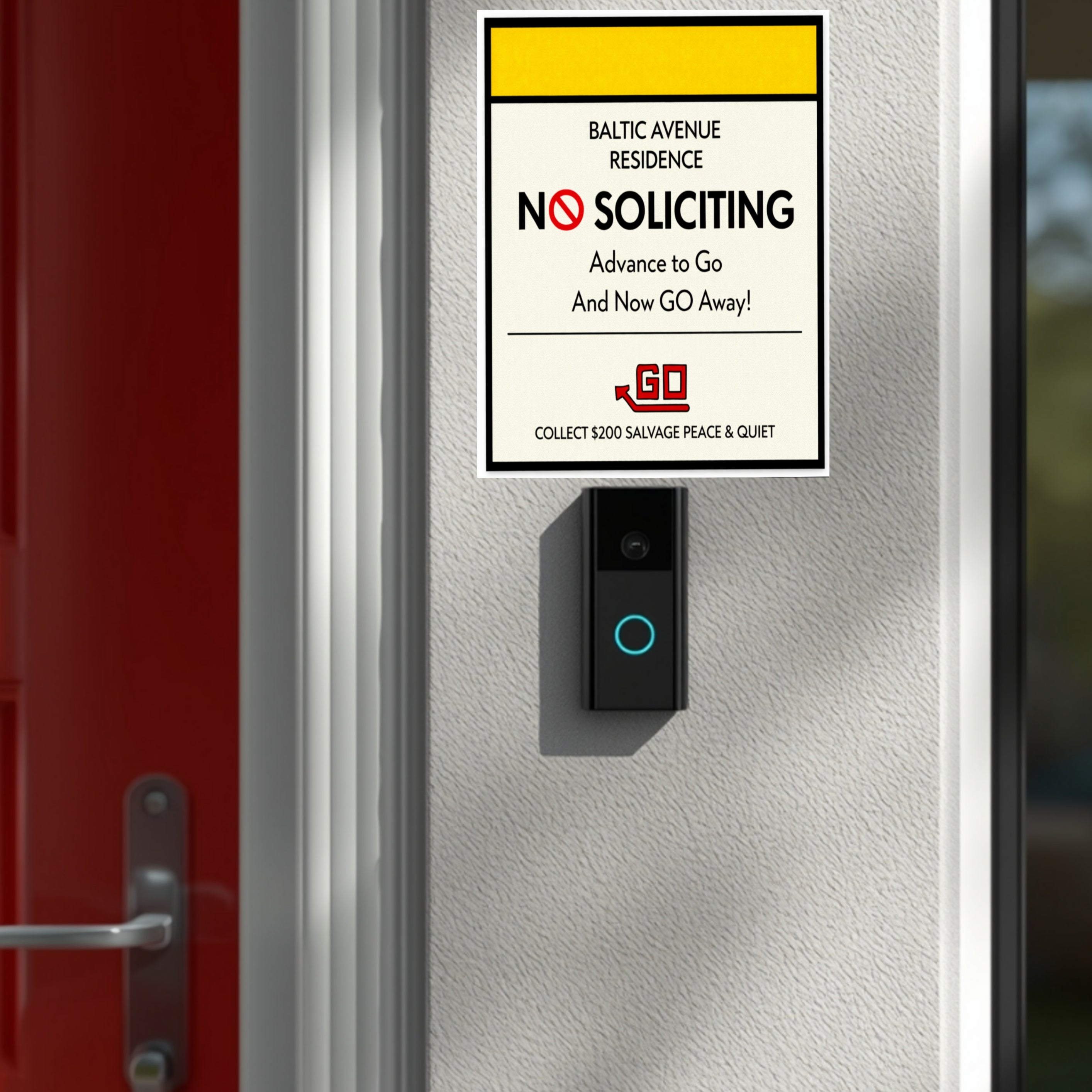 Baltic Avenue No Soliciting Sign – Funny Monopoly Inspired Door Sign | “Advance to Go… Now Go Away” | 6x9 or 4x9