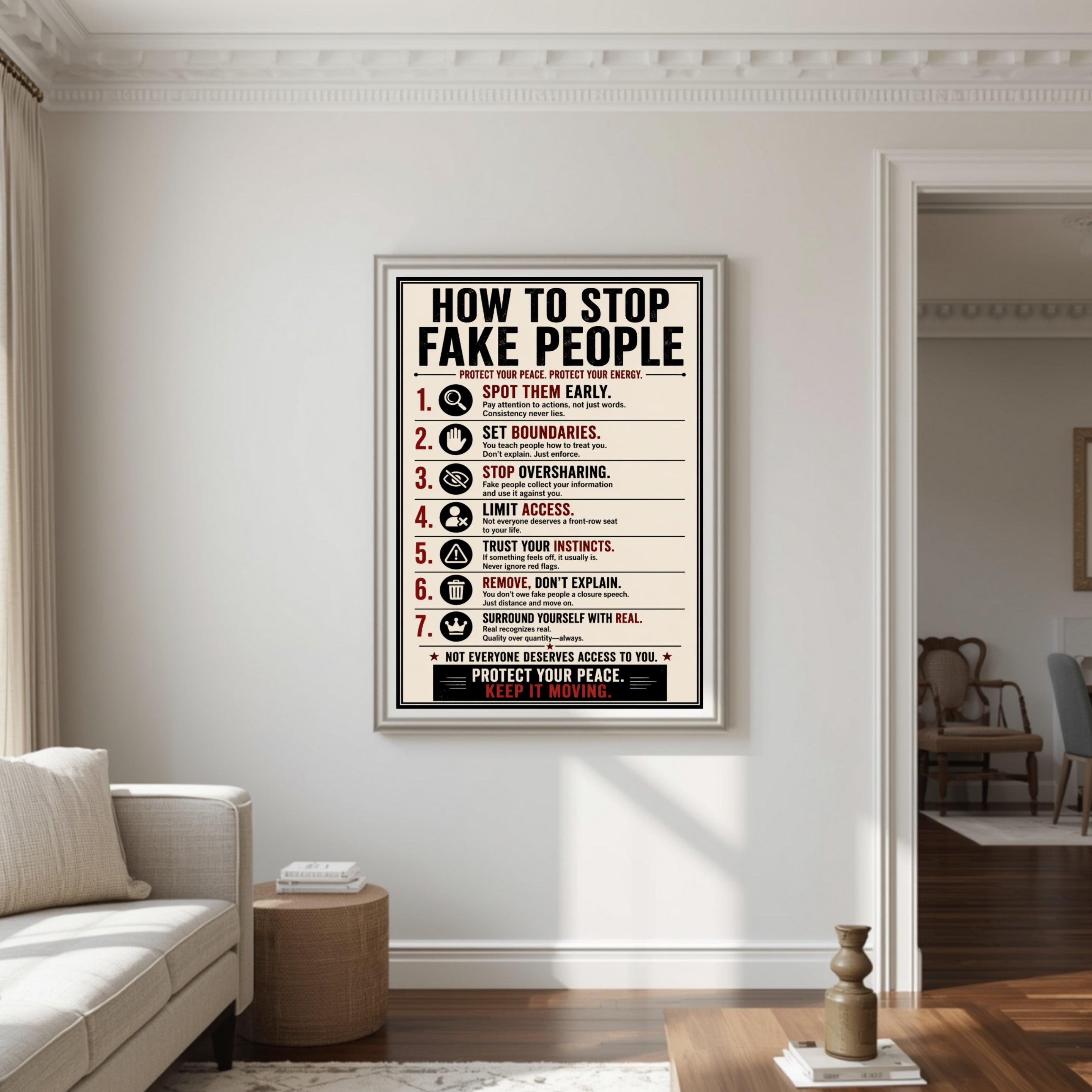 How To Stop Fake People Sign 13x19 Laminated Motivational Poster Protect Your Peace Wall Art Self Growth Mindset Sign