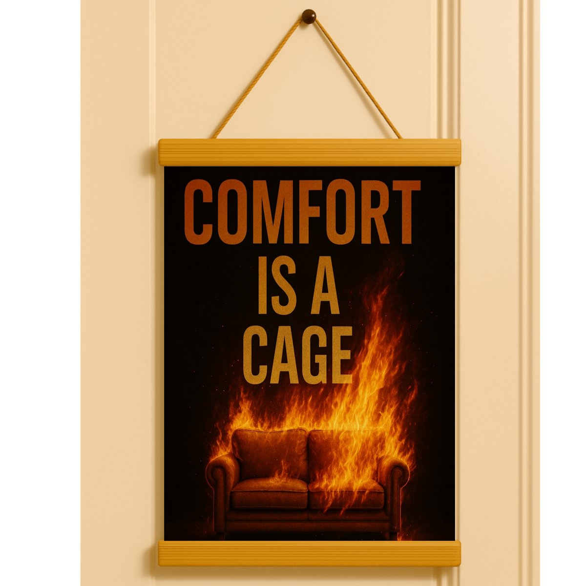 Comfort Is a Cage Motivational Wall Art – Discipline & Growth Mindset Sign | Office or Gym Decor