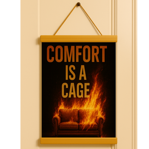 Comfort Is a Cage Motivational Wall Art – Discipline & Growth Mindset Sign | Office or Gym Decor