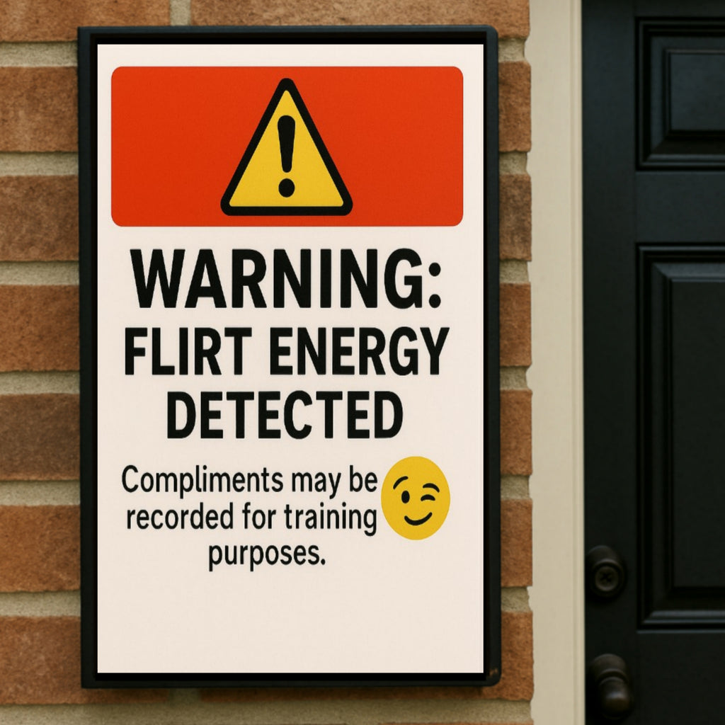 Warning: Flirt Energy Detected Sign – Funny Flirty Wall Art | Humor Decor for Office, Bedroom or Studio 13x19in