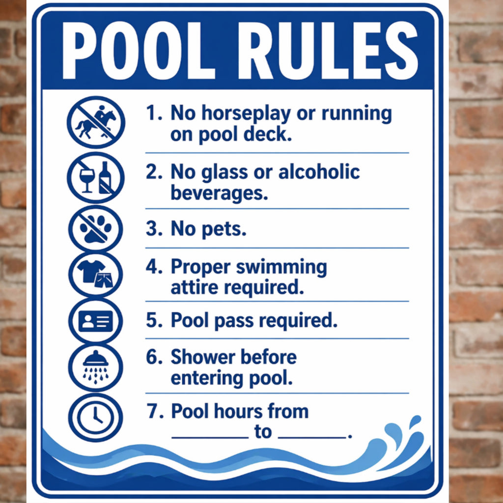 Pool Rules Sign | 13x19 Laminated Custom Pool Safety Sign | Backyard Pool Decor for Airbnb, HOA & Home