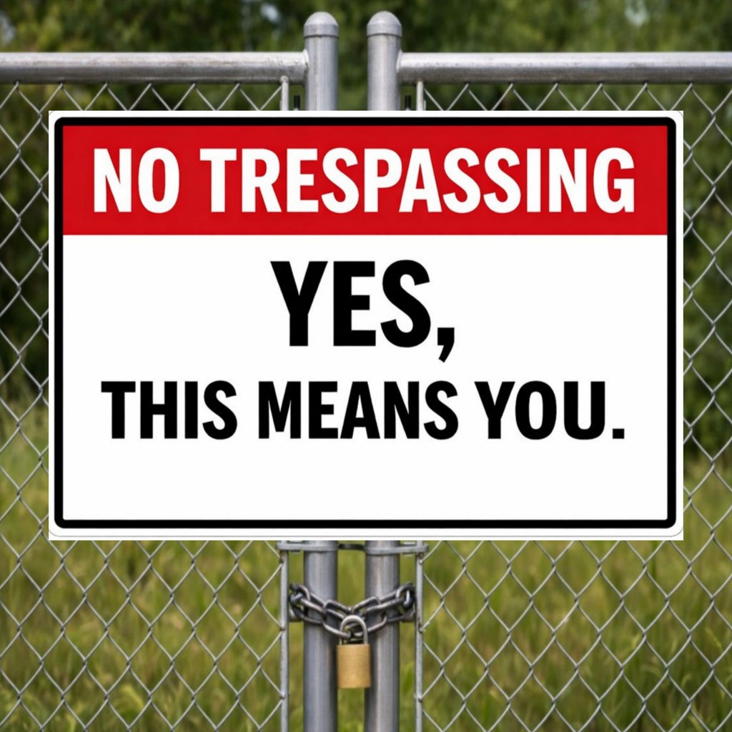 No Trespassing Sign Funny Yes This Means You 13x19 Laminated Outdoor Sign Bold Warning Door Sign Yard Security Sign Home Protection Decor