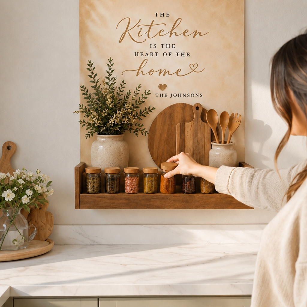 Handmade Kitchen Spice Rack Decor 13x19in Laminated Real Wood Wall Art Farmhouse Kitchen Organizer Personalized Name Sign
