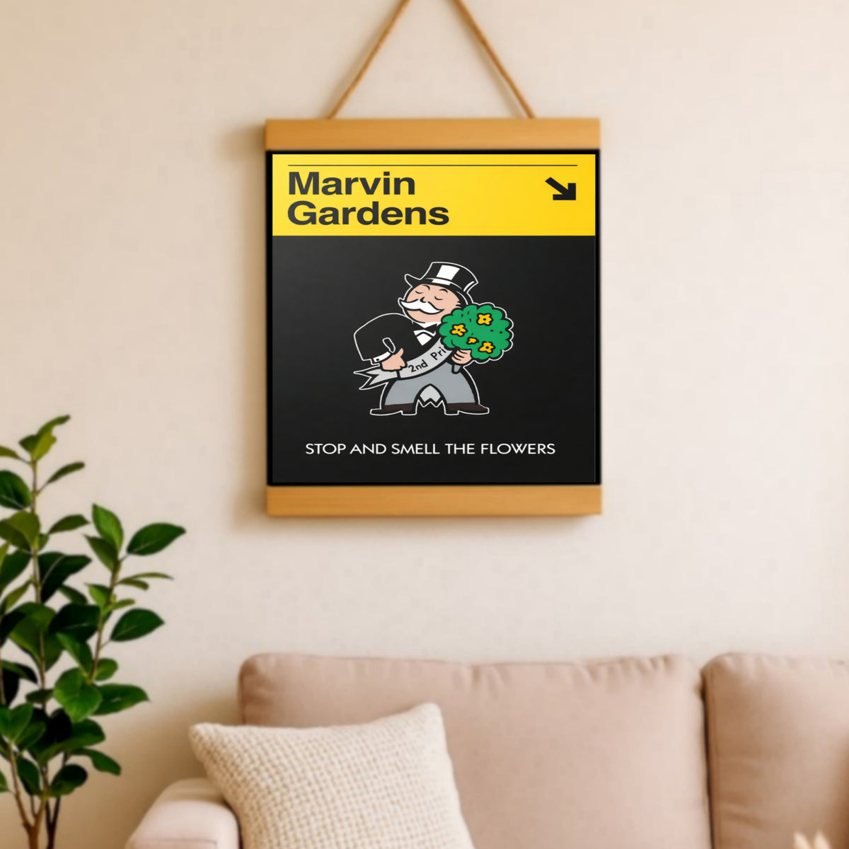 Marvin Gardens Monopoly Inspired Wall Art – Stop and Smell the Flowers Sign | Motivational Vintage Board Game Decor 13x19in Laminated or Framed
