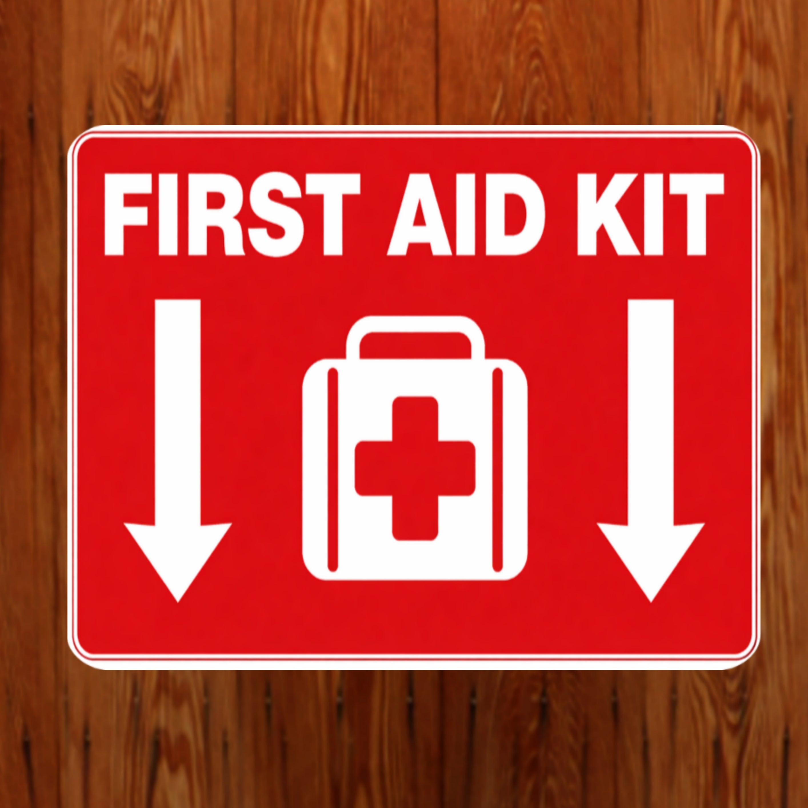 First Aid Kit Sign 12x12 – Emergency First Aid Location Sign, Safety Wall Sign, Laminated Front Aluminum Backing Weather Resistant