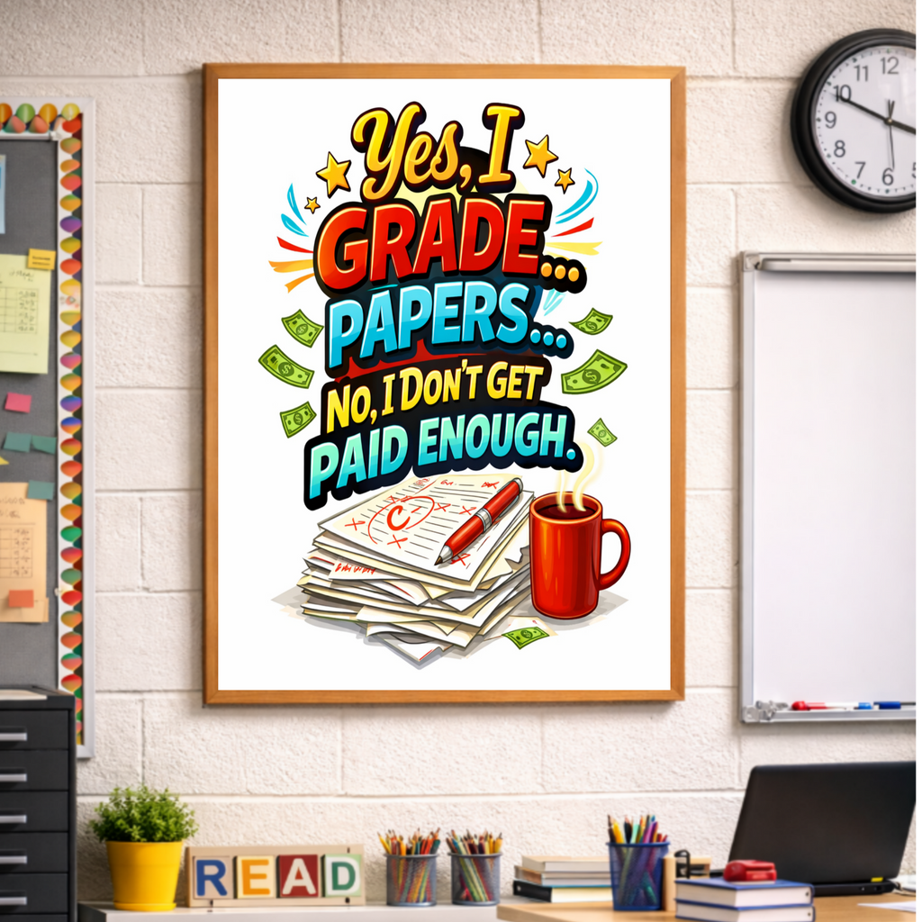 Funny Teacher Sign Grading Papers Humor Classroom Decor 13x19 Laminated Teacher Life Poster School Wall Art