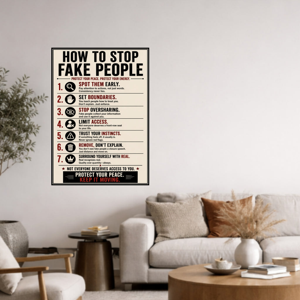 How To Stop Fake People Sign 13x19 Laminated Motivational Poster Protect Your Peace Wall Art Self Growth Mindset Sign
