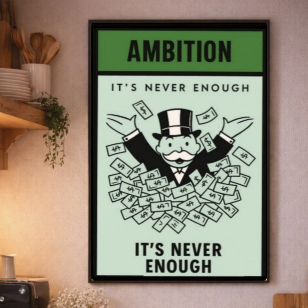 Ambition Motivational Poster – It’s Never Enough | Entrepreneur Mindset Wall Art 13x19in