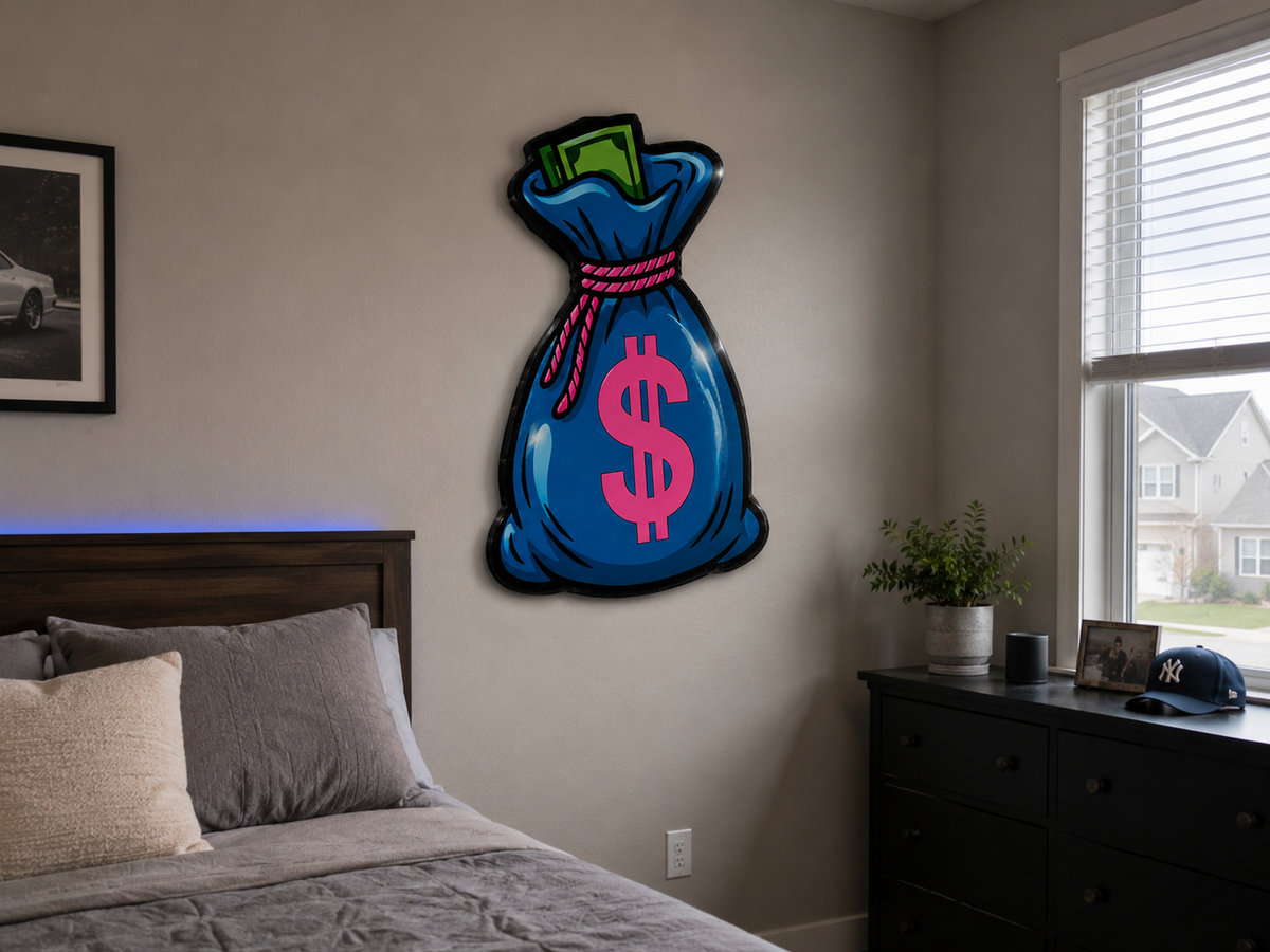 Real Wood Money Bag Wall Art | 12x18 Motivational Office Decor | Glossy Wall Sign | Hustle Mindset Business Decor