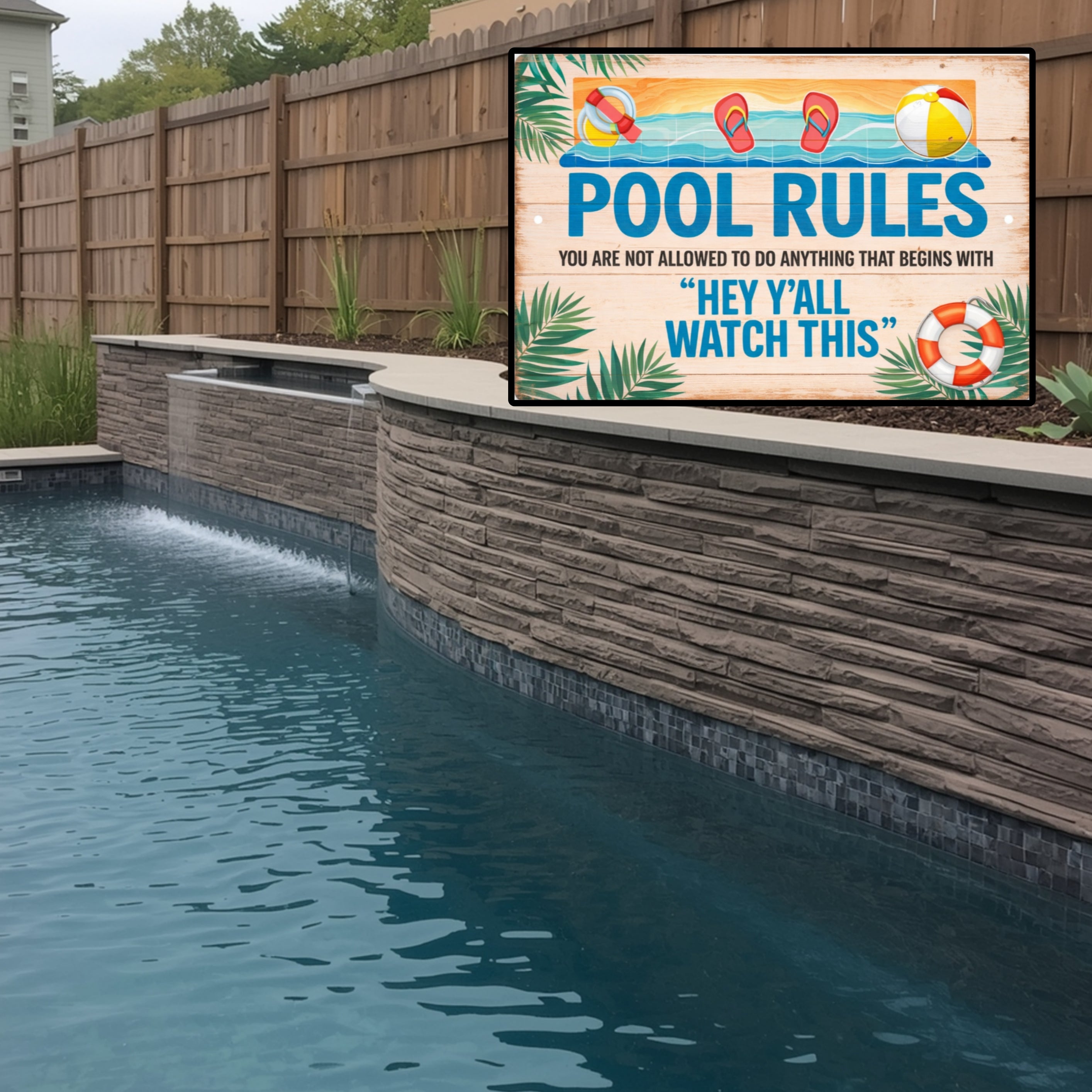 Funny Pool Rules Sign Hey Yall Watch This Sign 13x19 Laminated Backyard Pool Decor Humor Pool Safety Sign