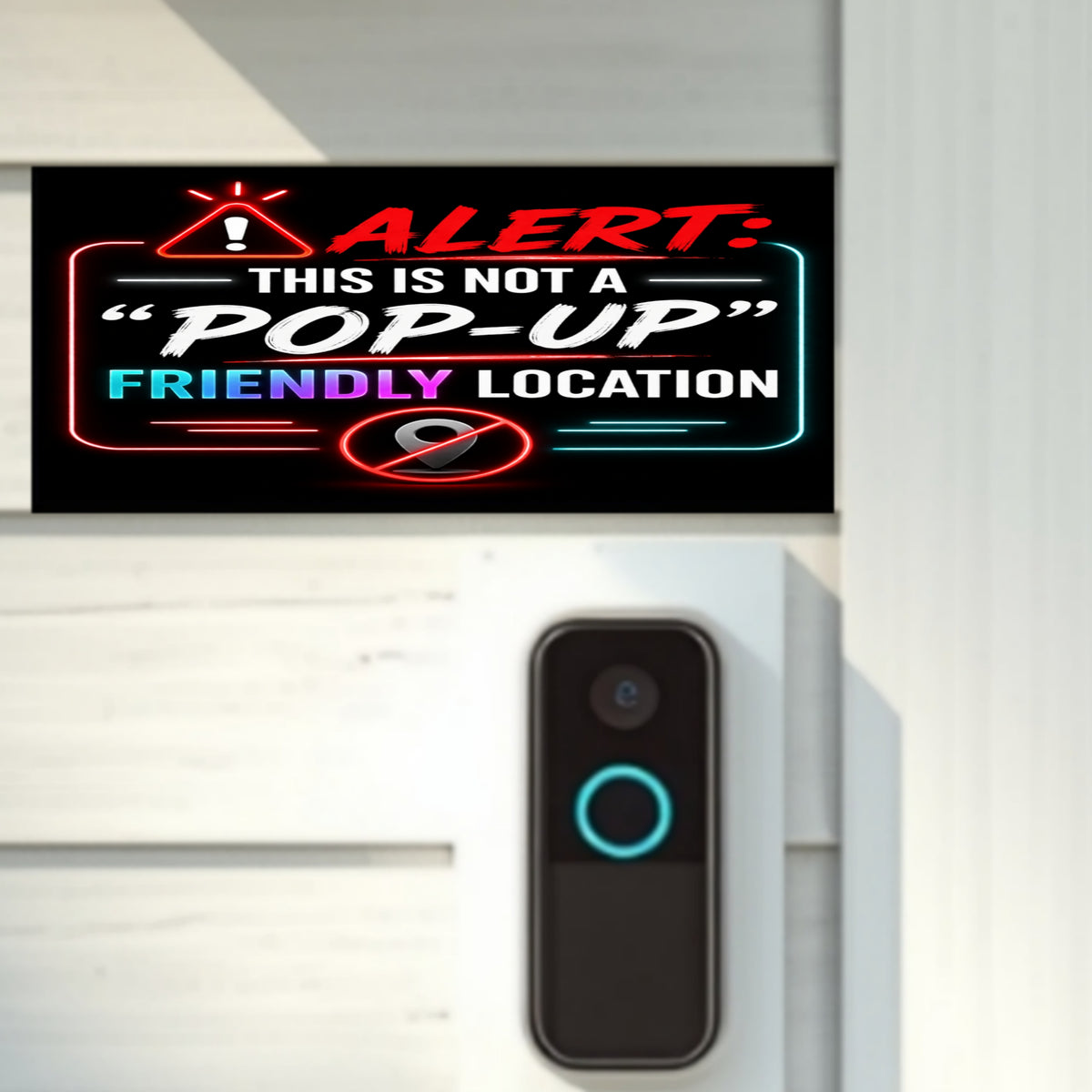 Alert Not A Pop Up Friendly Location Sign Funny No Soliciting Door Sign Modern Neon Style Decor 5x9in