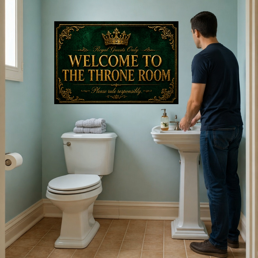 Welcome To The Throne Room Bathroom Sign 13x19 Laminated Luxury Bathroom Decor Royal Black Gold Wall Art Funny Restroom Sign