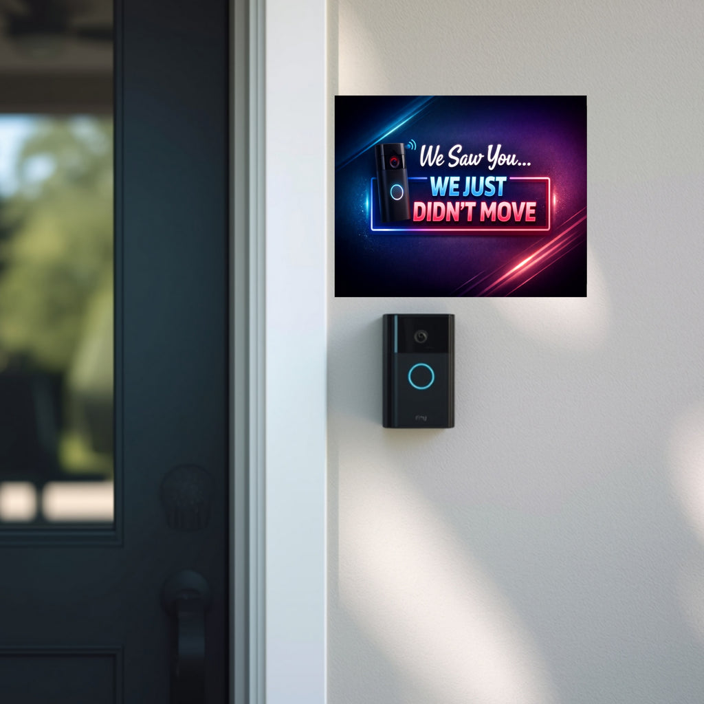 Funny Doorbell Camera Sign – “We Saw You… We Just Didn’t Move” | Smart Home Humor Wall Art