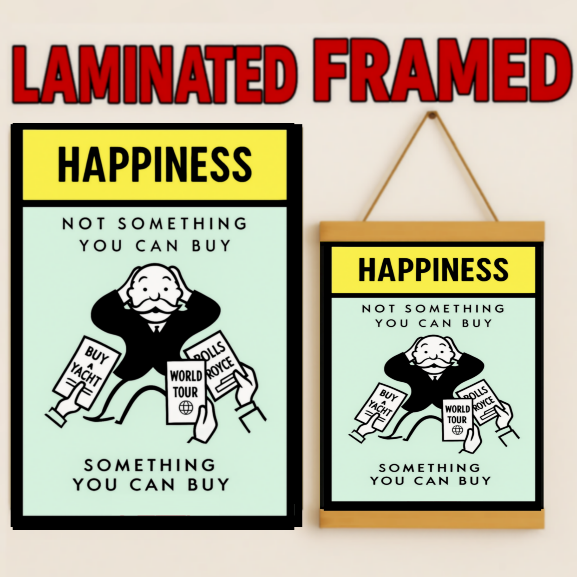 Monopoly Happiness LAMINATED PRINT – Not Something You Can Buy | Motivational Mindset Wall Art 13x19in