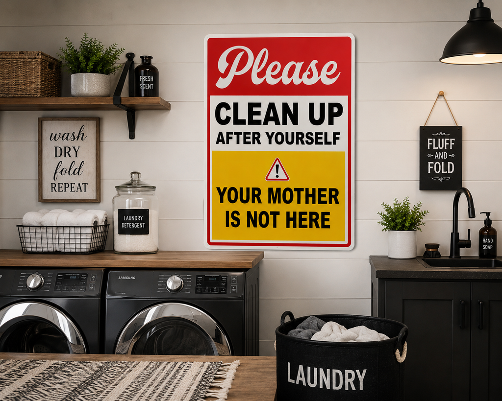 Funny Bathroom Sign Laminated 13x19 | Please Clean Up After Yourself Sign | Restroom Wall Decor | Funny House Rules Sign