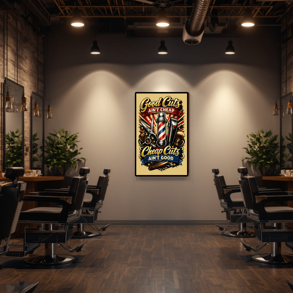 Good Cuts Ain’t Cheap Barber Poster 13x19 Laminated Barber Shop Decor Haircut Sign Funny Barber Wall Art