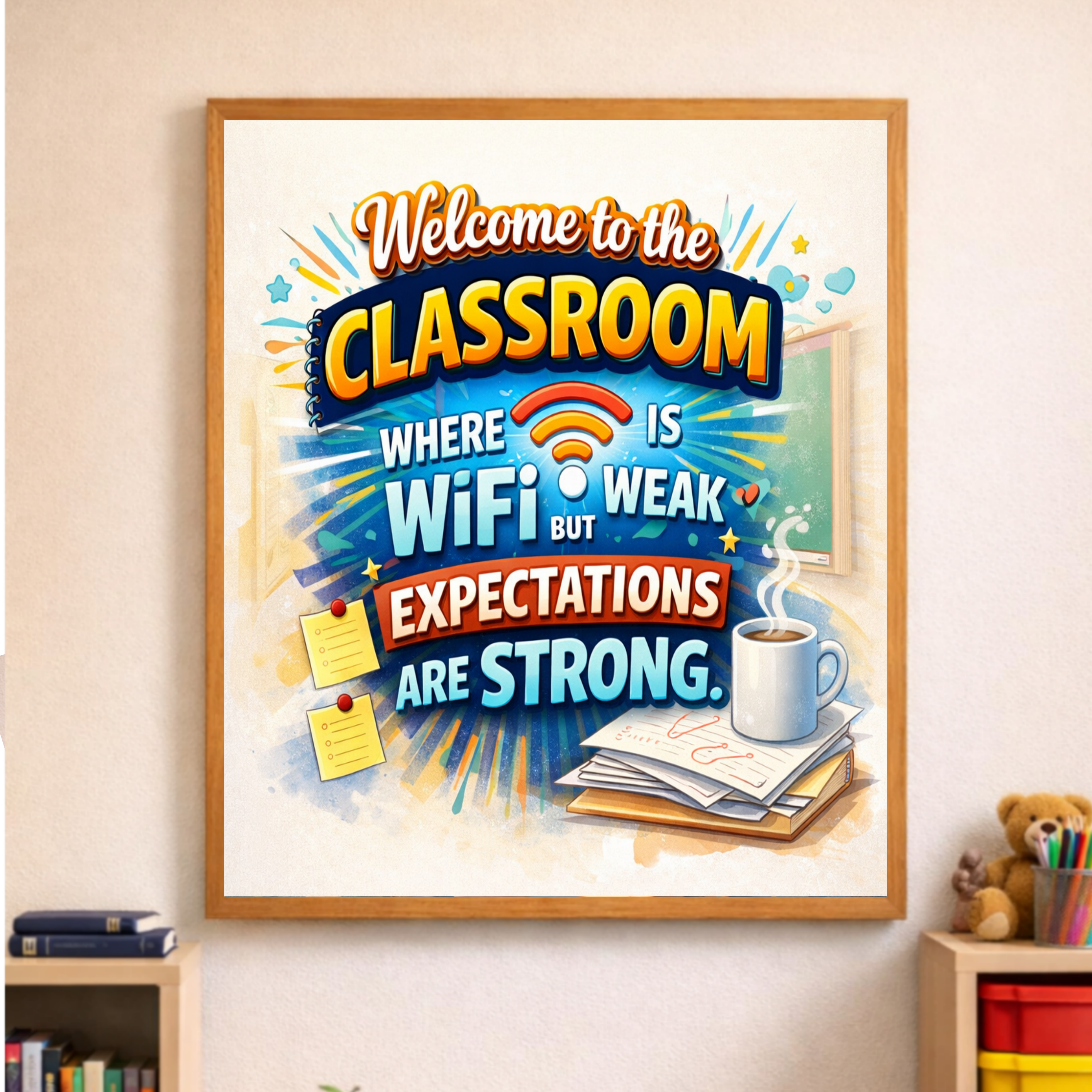 Funny Teacher Sign WiFi Weak Expectations Strong Classroom Decor 13x19 Laminated Teacher Humor Poster School Wall Art