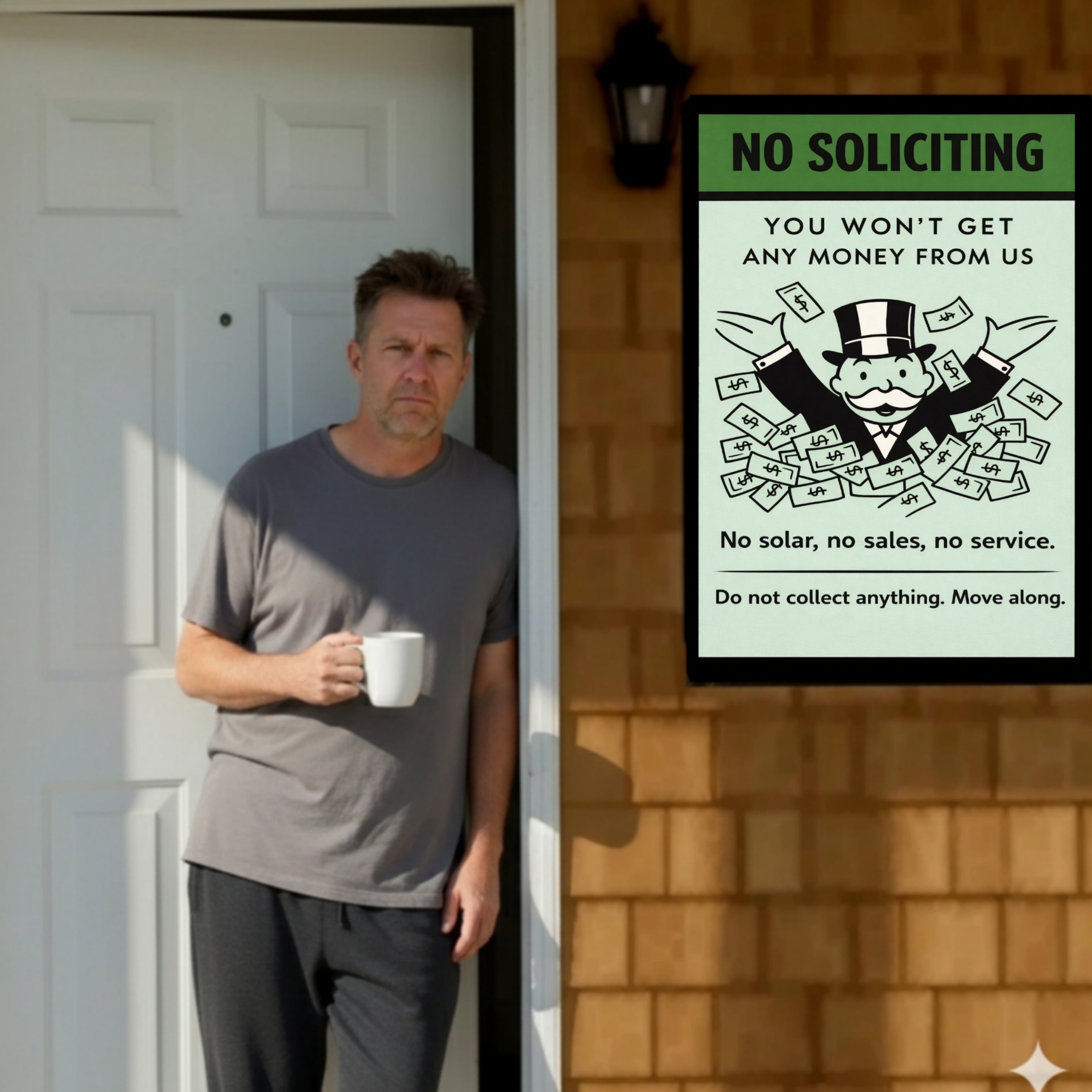 No Soliciting Funny Money Sign We Don’t Want To Buy Move Along Sign 13x19 Laminated Door Sign Home Security Decor