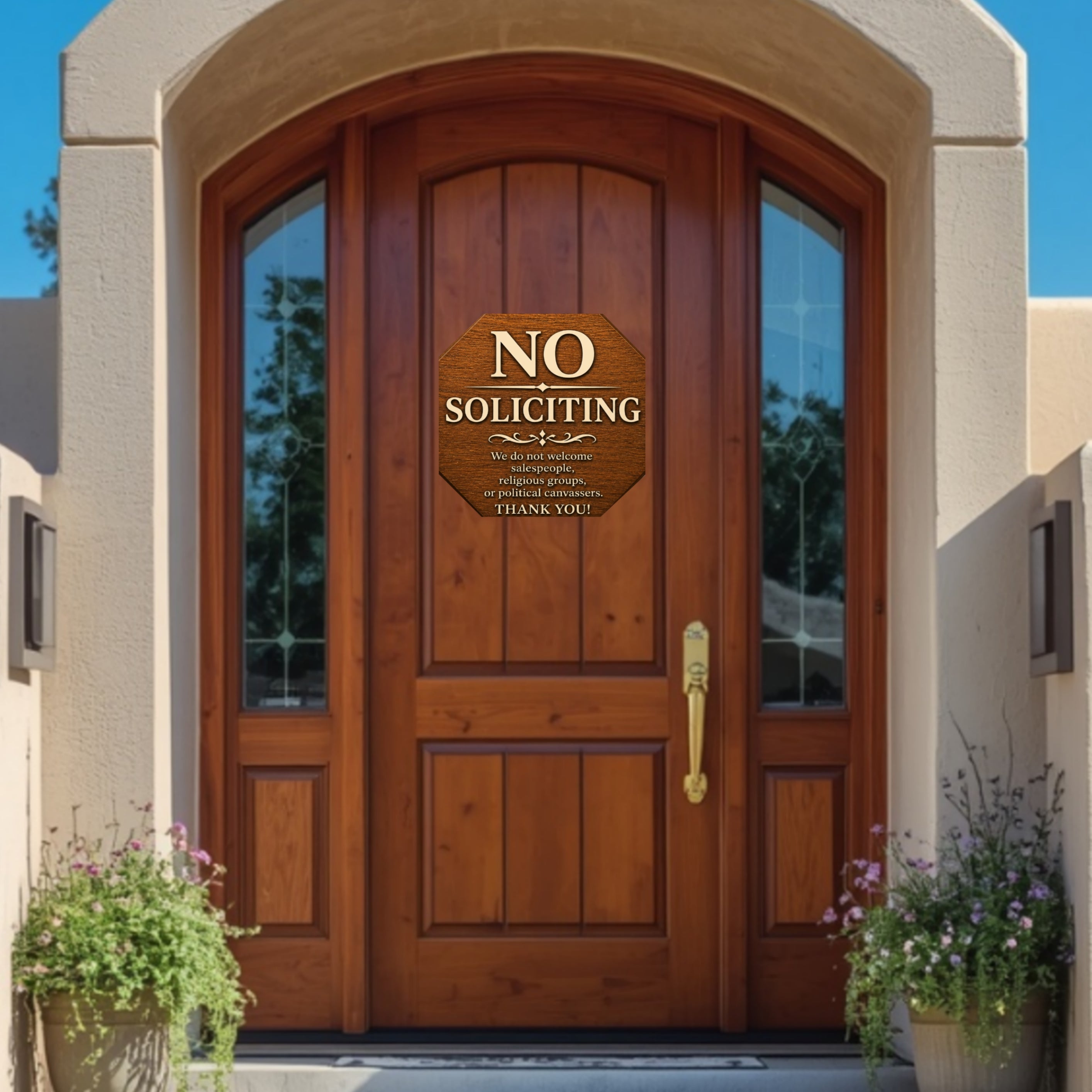 Real Wood No Soliciting Sign 12x12 Outdoor Wooden Door Sign Weather Sealed Front Porch Decor