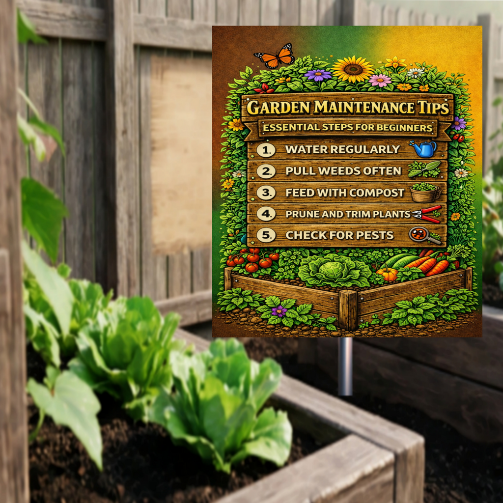 Garden Maintenance Tips Sign Beginner Gardening Poster 13x19 Laminated Garden Guide Outdoor Decor Vegetable Garden Sign