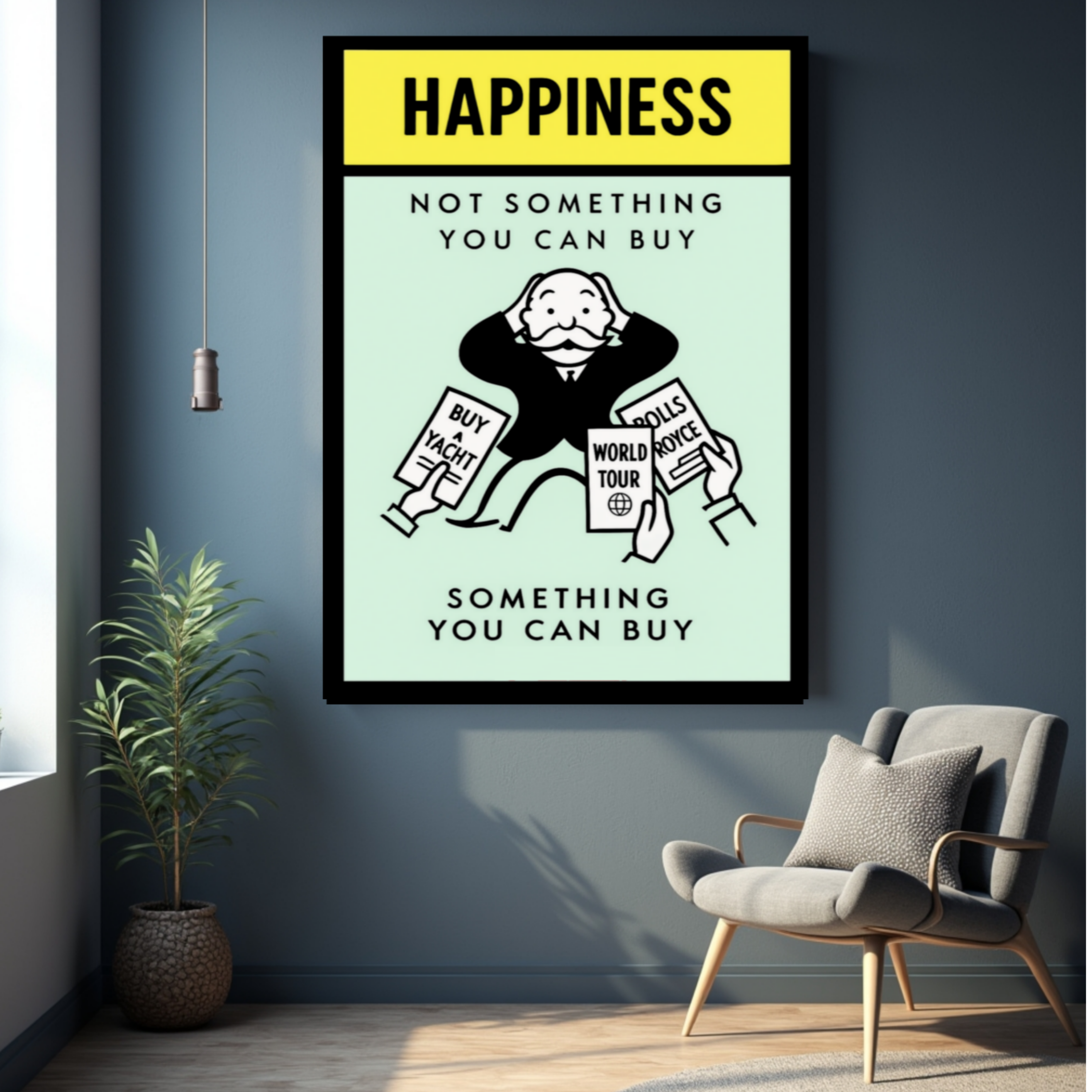 Monopoly Happiness LAMINATED PRINT – Not Something You Can Buy | Motivational Mindset Wall Art 13x19in