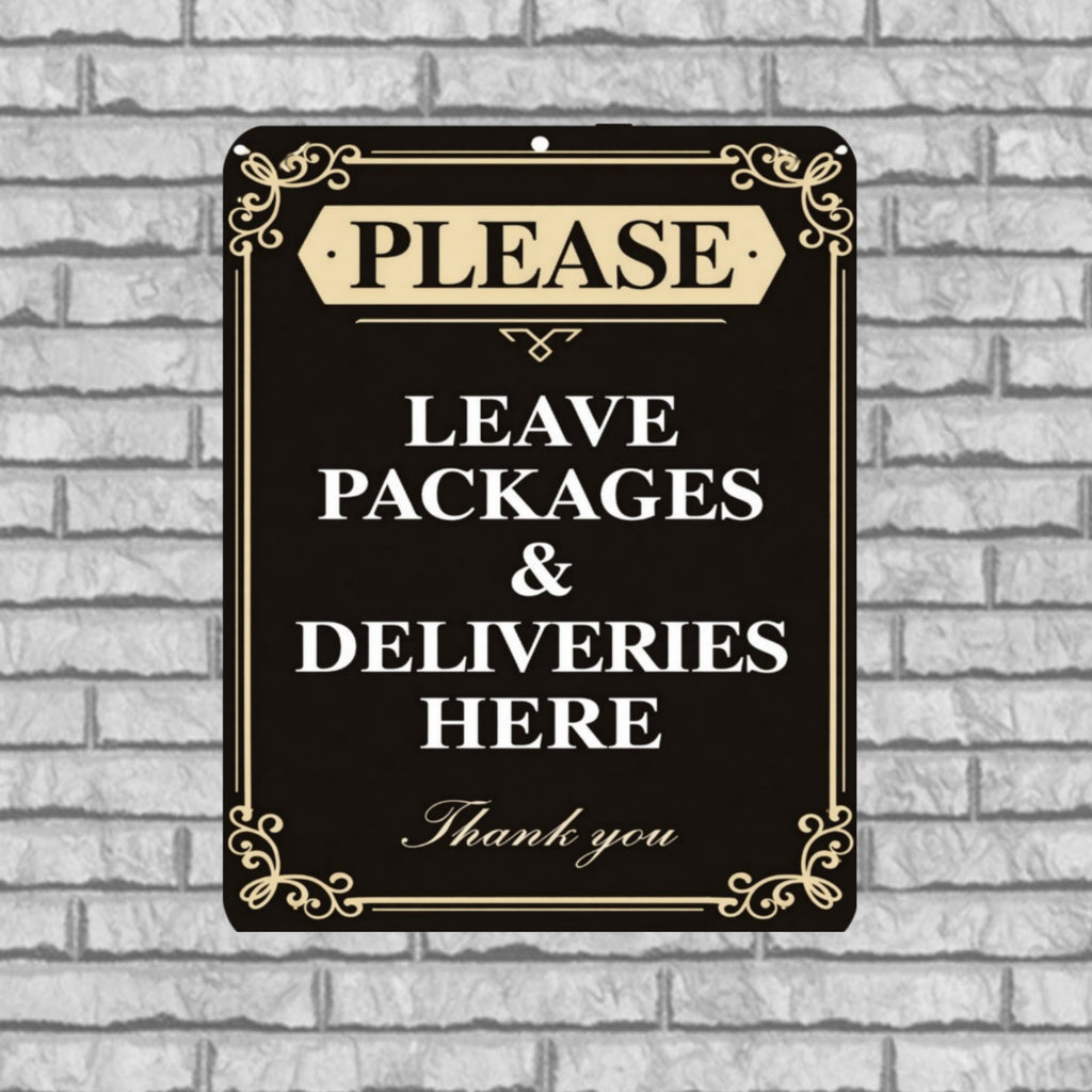 Please Leave Packages Here Sign – Elegant Delivery Sign for Front Door, Package Drop Off Sign, Laminated Outdoor Door Sign 13x19