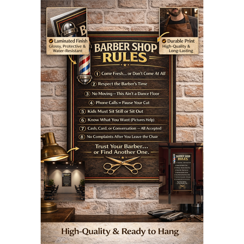 Barber Shop Rules Sign 13x19 Laminated Barber Decor Professional Barber Poster Shop Wall Art