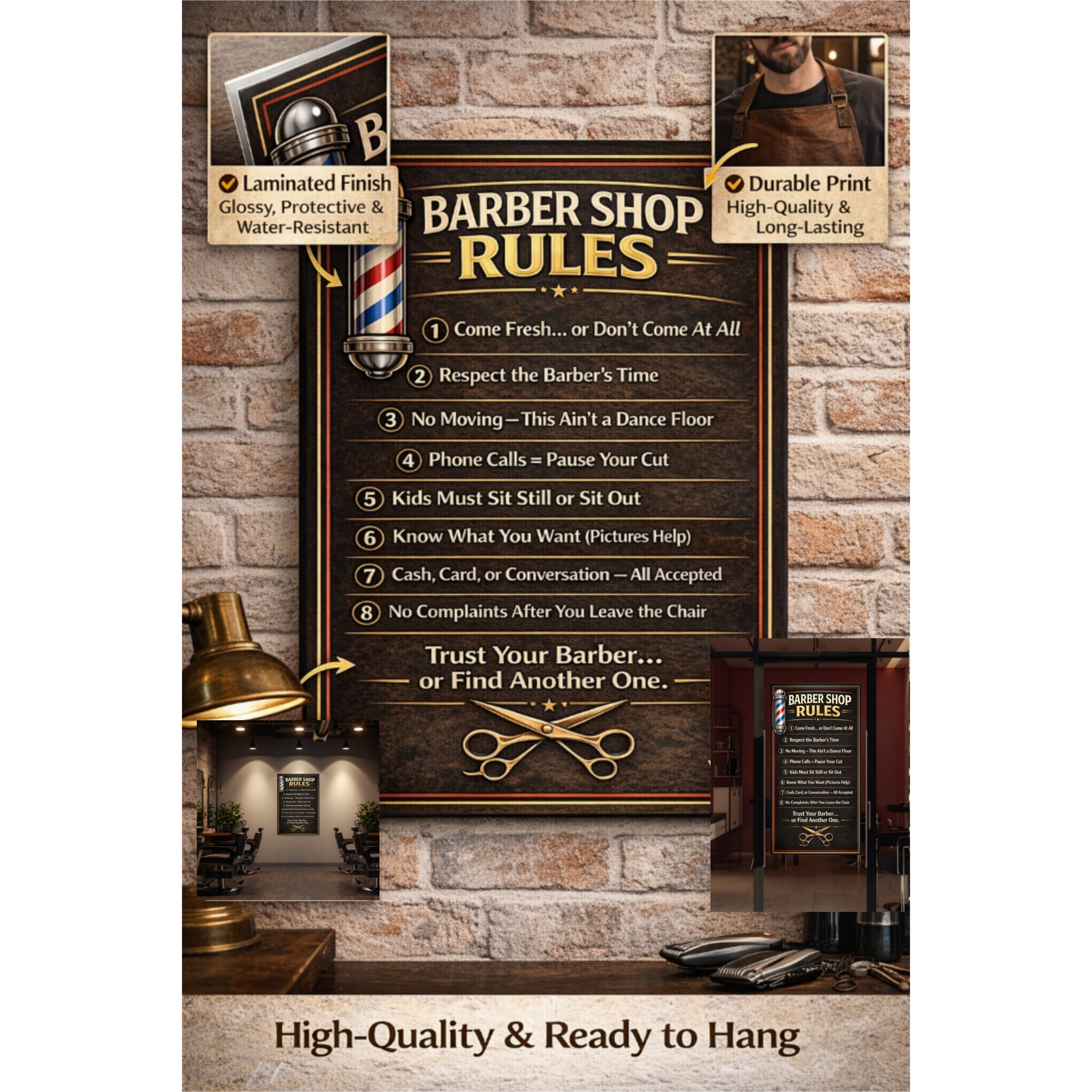 Barber Shop Rules Sign 13x19 Laminated Barber Decor Professional Barber Poster Shop Wall Art