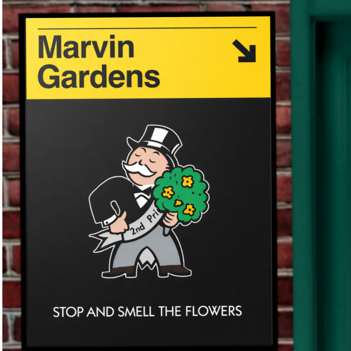 Marvin Gardens Monopoly Inspired Wall Art – Stop and Smell the Flowers Sign | Motivational Vintage Board Game Decor 13x19in Laminated or Framed