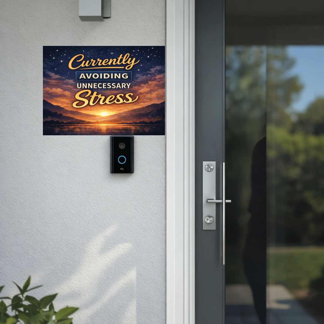 Currently Avoiding Unnecessary Stress Wall Art – Calm Aesthetic Home Decor | Peaceful Lifestyle Sign