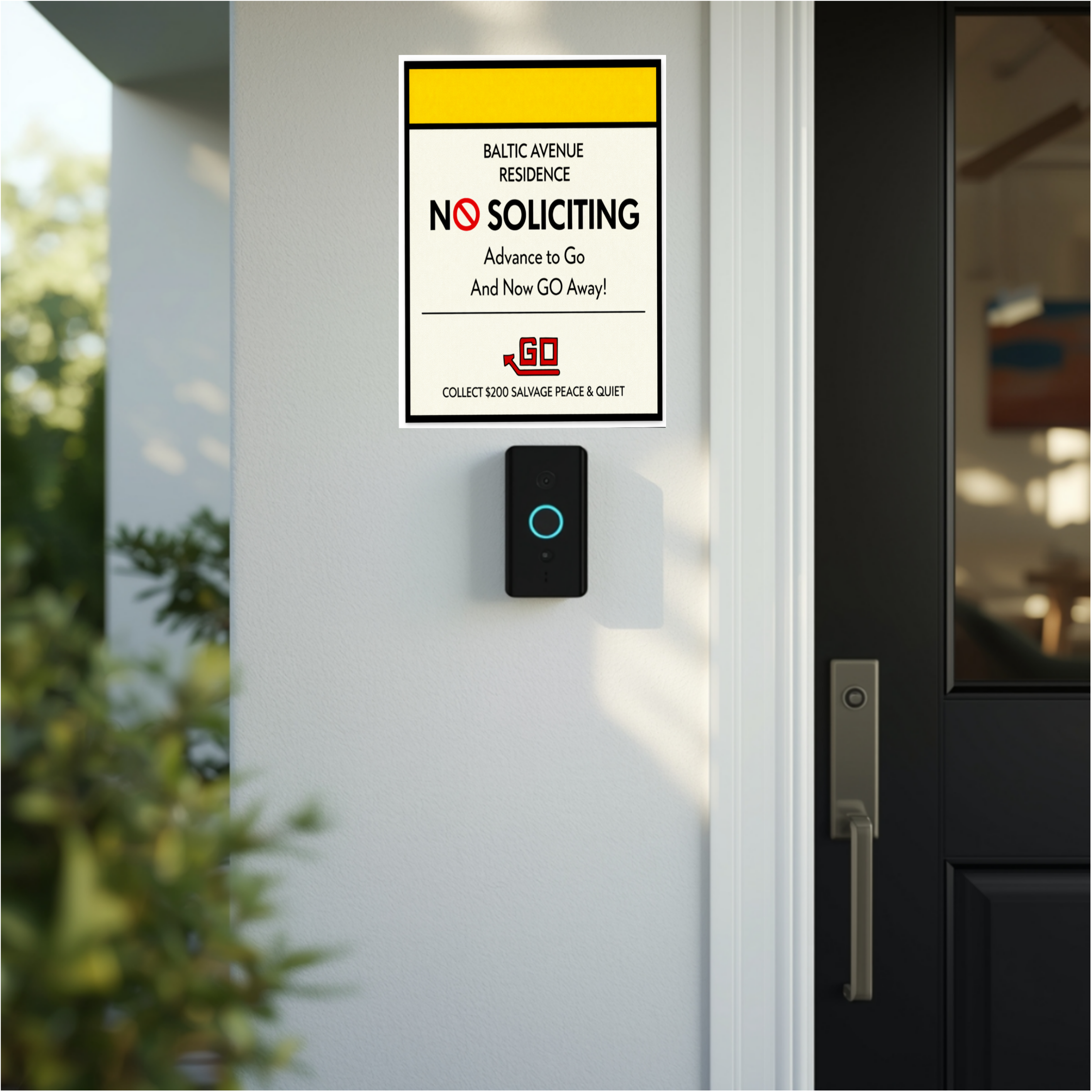 Baltic Avenue No Soliciting Sign – Funny Monopoly Inspired Door Sign | “Advance to Go… Now Go Away” | 6x9 or 4x9