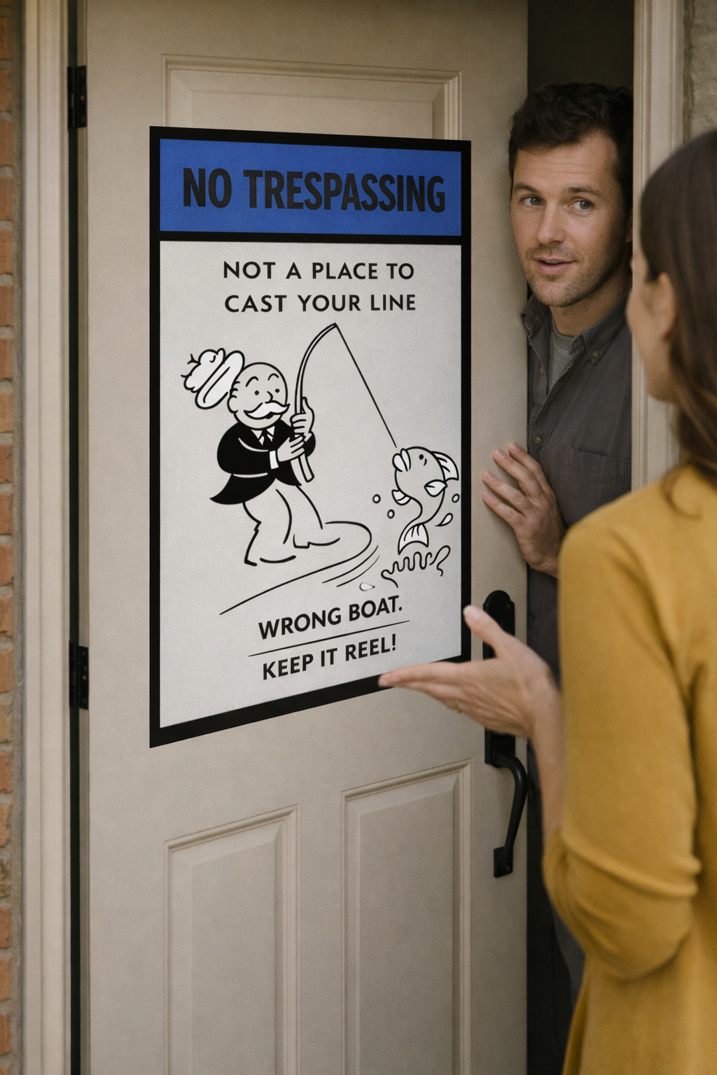 No Trespassing Fishing Sign Funny Keep It Reel Sign 13x19 Laminated Property Warning Sign Outdoor Home Security Decor