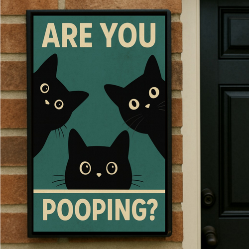 Are You Pooping? Funny Cat Bathroom Sign – Humor Wall Decor for Restroom or Guest Bathroom 13x19in