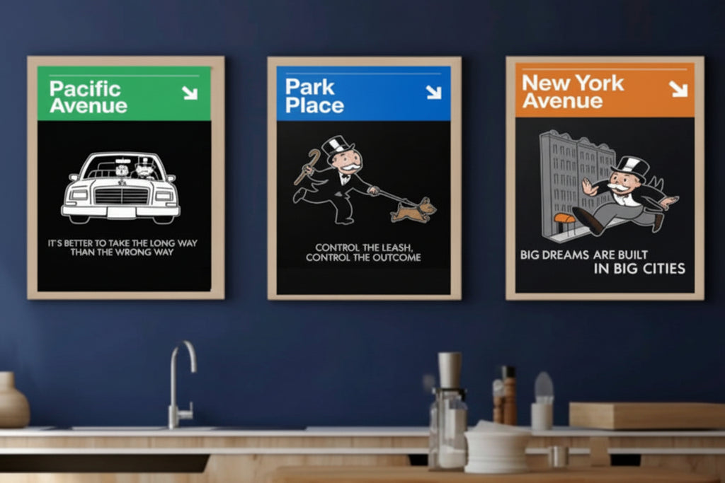 Monopoly Inspired Wall Art Set 13x19 Laminated Street Style Decor Park Place New York Avenue Modern Wall Art Set