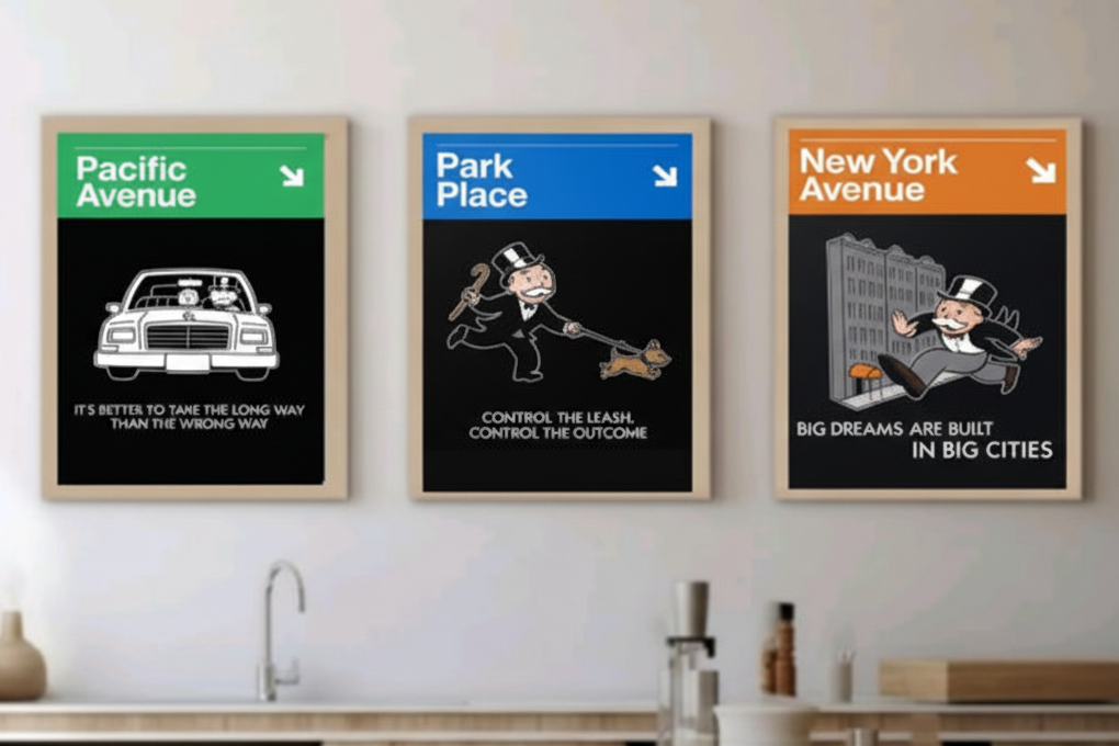 Monopoly Inspired Wall Art Set 13x19 Laminated Street Style Decor Park Place New York Avenue Modern Wall Art Set