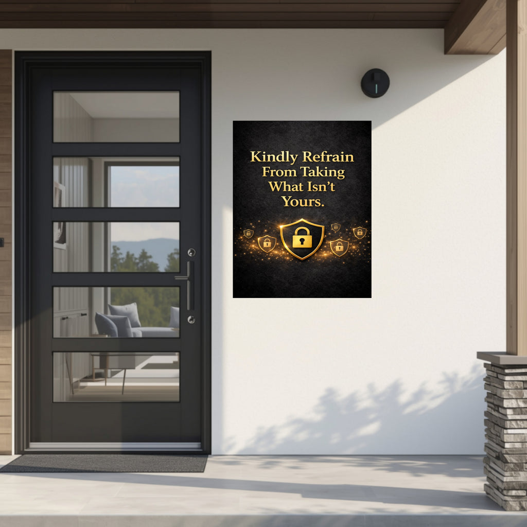 Luxury Security Sign 13x19 Laminated Gold Warning Sign Kindly Refrain From Taking What Isn’t Yours Porch Protection Sign