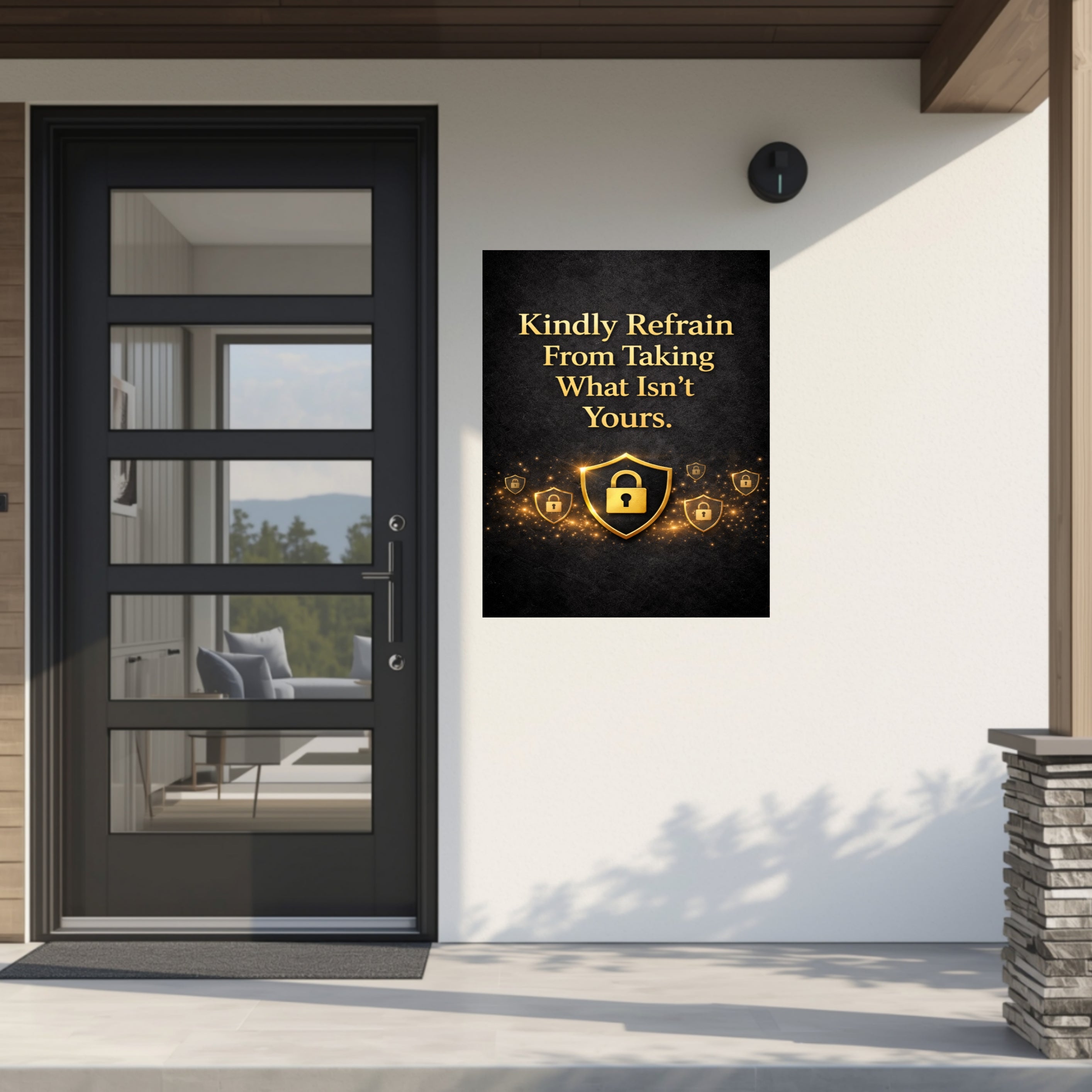 Luxury Security Sign 13x19 Laminated Gold Warning Sign Kindly Refrain From Taking What Isn’t Yours Porch Protection Sign