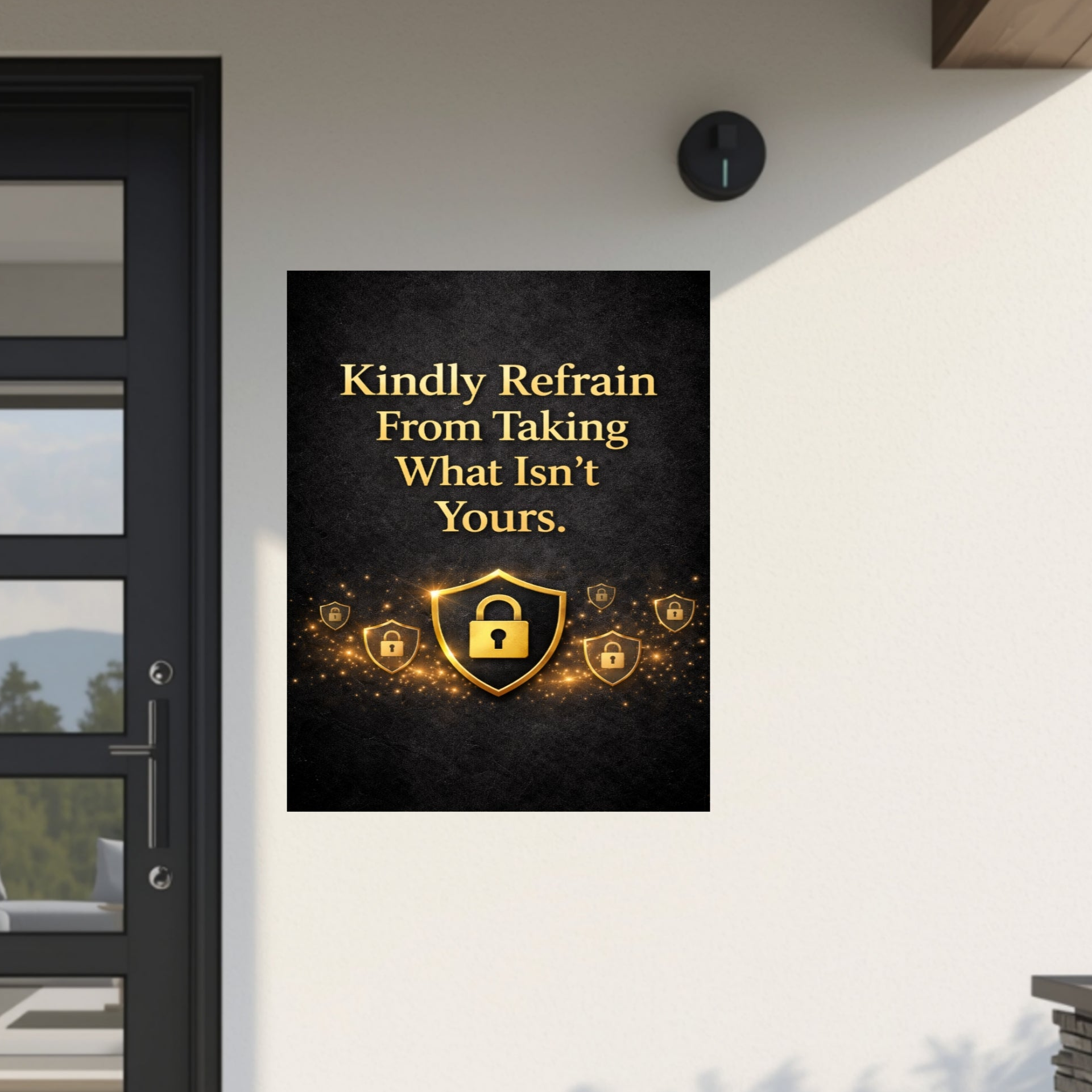 Luxury Security Sign 13x19 Laminated Gold Warning Sign Kindly Refrain From Taking What Isn’t Yours Porch Protection Sign