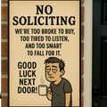 Funny No Soliciting Sign – We’re Too Broke To Buy – 13x19 Laminated Humorous Wall Art