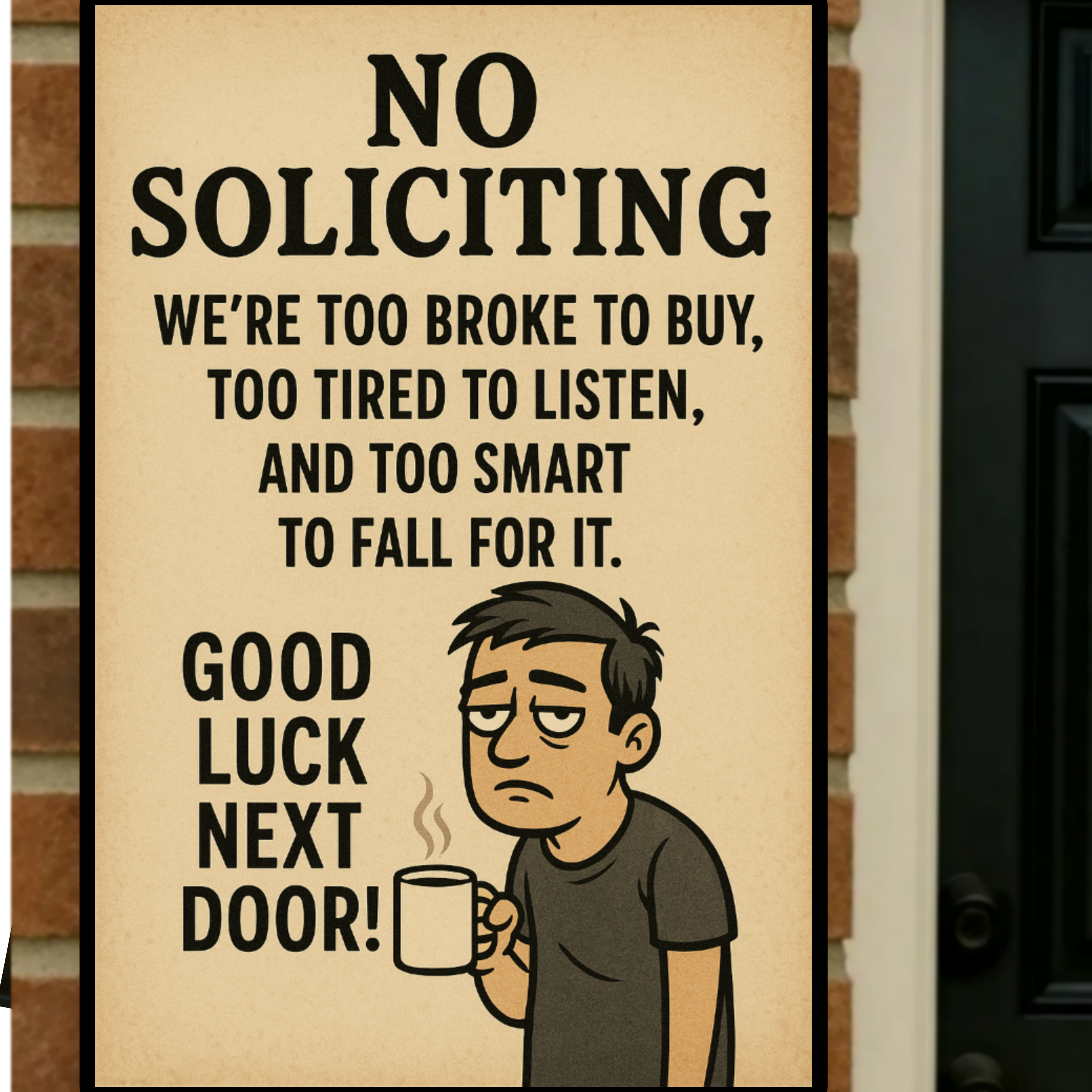 Funny No Soliciting Sign – We’re Too Broke To Buy – 13x19 Laminated Humorous Wall Art